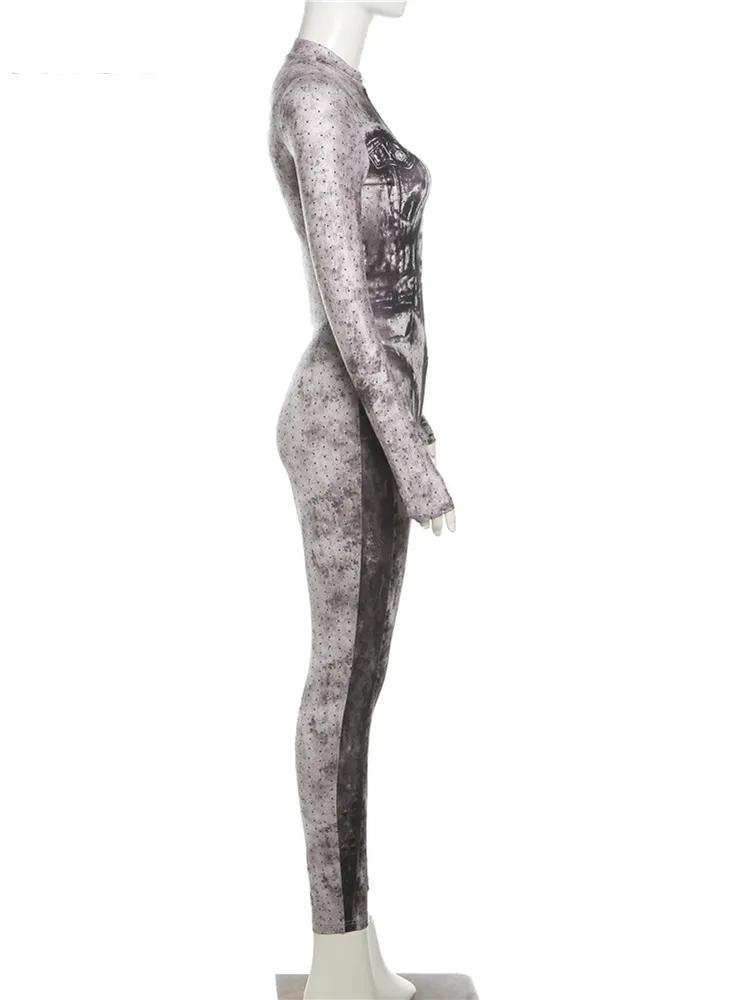 kliou Autumn Women Ankle-Length Street Milk Silk Jumpsuit K23Q34001 Hipster Girl Vintage Front Zipper Slim One Piece Overall