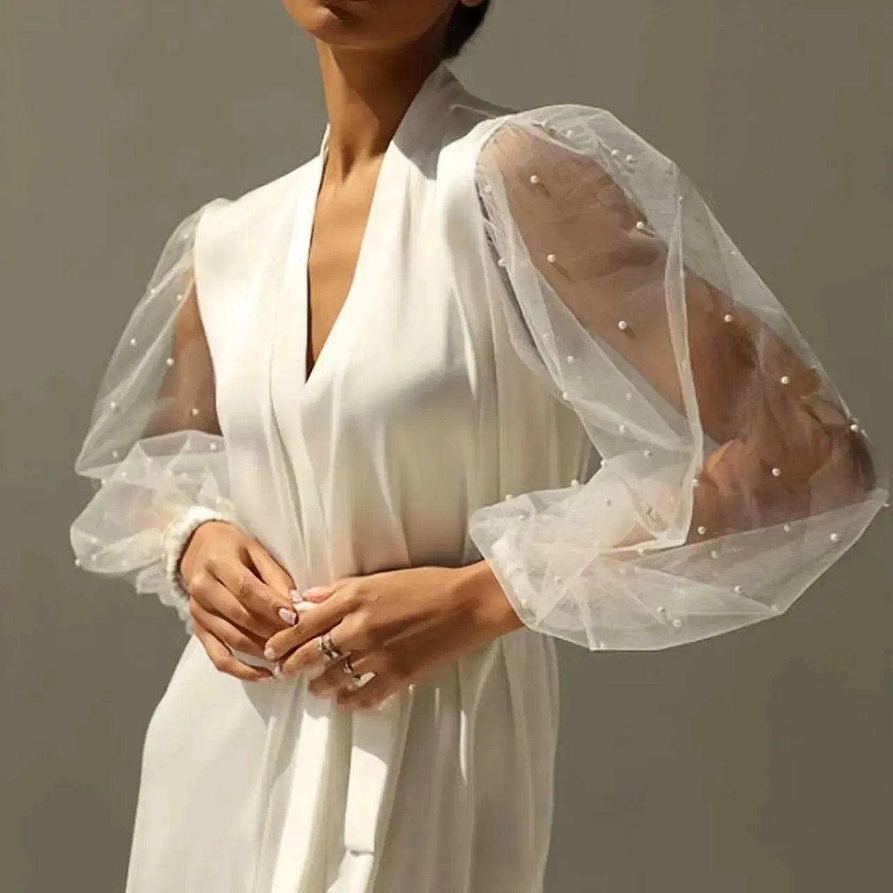 Bridal Gown with Pearl Tulle Robe Luxury High Grade Bathrobe Sexy Nightwear Women's Robe Silk Satin Pajamas Bride