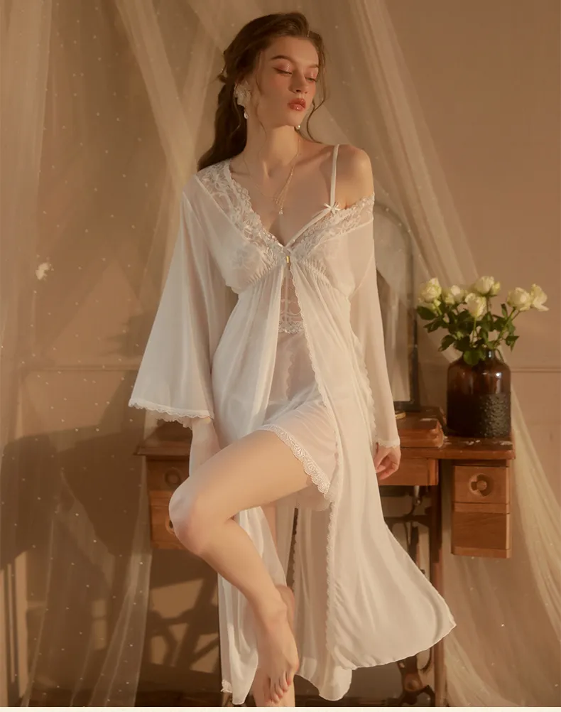 Women' Silk Satin Pajamas Set 3 Piece Lingerie Floral Lace Cami Sleepwear with Slip Coat