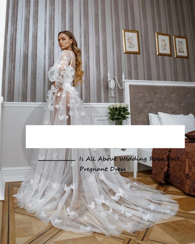 LO&LI Pearl Bridal Robe Wedding Gowns For Women 2023 Bride Luxury Custom Bathrobe Butterfly Floor Length Boudoir Birthday Party