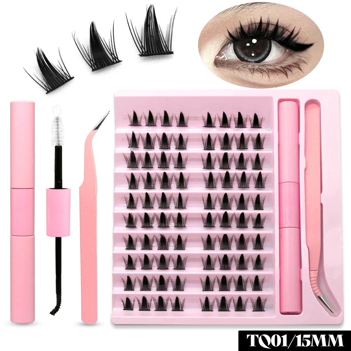 GROINNEYA DIY Eyelash Extension Kit Individual Lashes Cluster Mix Lash Clusters with Lash Bond and Seal and Lash Accessories
