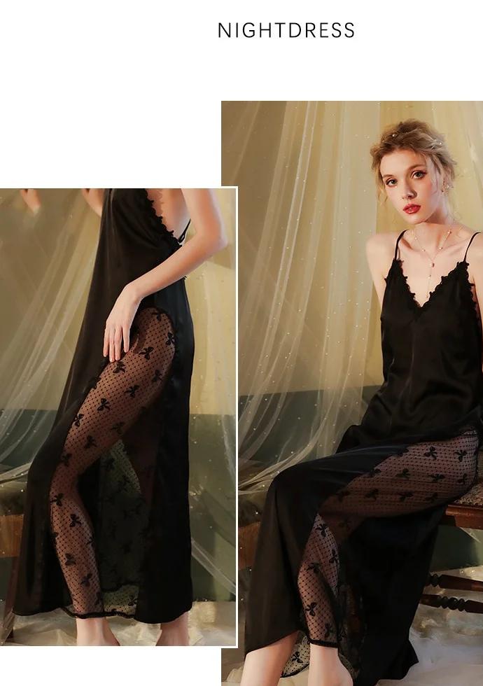 Wedding Bride Robe Set Women Sexy Lace Patchwork Nightgown Long Kimono Bath Gown Loose Suspender Nightdress Intimate Lingerie